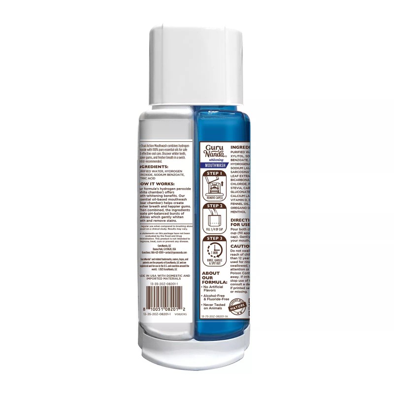 Gurunanda Whitening Mouthwash 20 Fl Oz Fluoride Free Dual Chamber