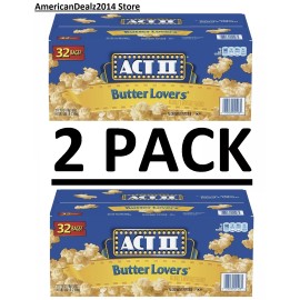 ACT II 2 PACK - ACT II Butter Lovers Microwave Popcorn 2.75 oz. 32 Bags (Total 64 Bags)