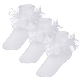 choyaxo 3 Pairs Girls White Ruffle Socks Big Double Lace Frilly Socks for Toddler Girls Dress