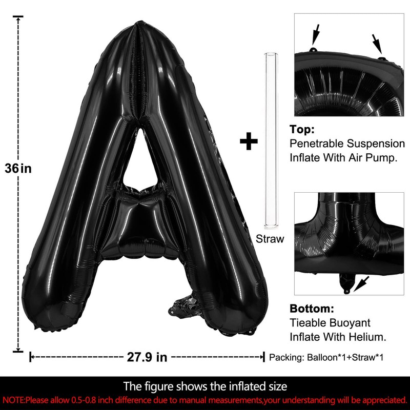 Lovoir 40 Inch Large Black Letter A Mylar Balloons for
