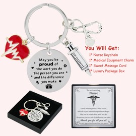 Gladsico Nurse Keychain – Stainless Steel Engraved Key Ring with Heartbeat Charm – Durable & Lightweight Gift for Nurses, RN, Medical Assistants – Idea Gift for Graduation, Appreciation, Thank You