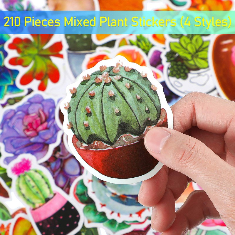 210 Pieces Mixed Plant Vinyl Stickers Flower Cactus Laptop Stickers