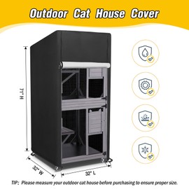 Kingling Outdoor Cat House Cover, Waterproof and Dustproof Protection Cover for Large Cat Cage Condo/Cat House Cover - 32" L x 32" W x 71" H