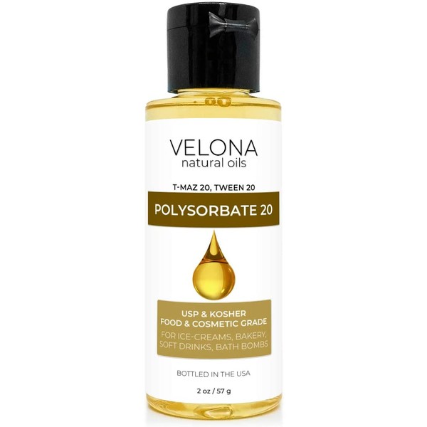 Polysorbate 80 by Velona 2 oz | Solubilizer, Food & Cosmetic Grade | All Natural for Cooking, Skin Care and Bath Bombs, Sprays, Foam Maker | Use Today - Enjoy Results