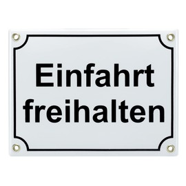 Sosenco Einfahrt freihalten Sign - 15 x 20 cm - Ceramic Enamel - Weatherproof - Tin Sign - Enamel Sign - Parking Prohibited (White)