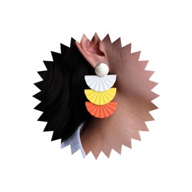 TseenYi Boho Multi layer Fan Earrings Gold Coin Disc Studs Earrings Fan Shape Dangle Earrings Colorful Long Fan Drop Earrings Geometric Sector Earrings Jewelry for Women and Girls(Yellow)