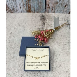 Strictly Gifts Happy Birthday Women's 24ct Gold-Plated Flattened Oval T-Bar Bracelet, Sterling Silver