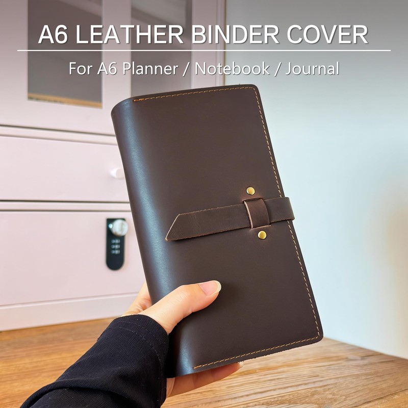 GDCELPA A6 Leather Binder Cover with Card Holder 6 Ring