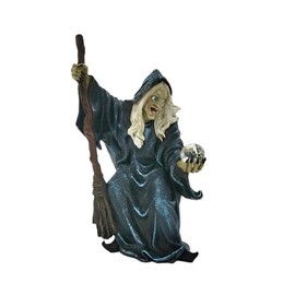 ICE ARMOR 12" H Witch with Broom & Crystal Figurine Statue Sculpture Ornament Decoration Home/Room Decor Ideas for Housewarming, Holidays and Birthdays Great Collectible Addition