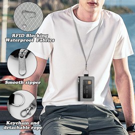 AdiStylinno RFID Blocking Small Wallet for Men Women, Waterproof Nylon Zipper ID Case Wallet with 2 Zip Pockets and ID Window, Coin Purse ID Badge Holder with Lanyard (Grey)