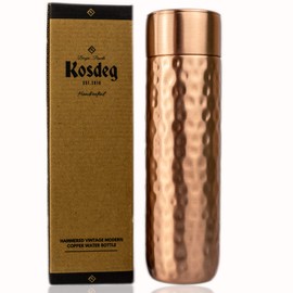 Kosdeg Copper Water Bottle - 16oz Hammered Vintage Modern Design - An Ayurvedic Pure Copper Vessel For Drinking - Drink More Water, Lower Your Sugar Intake And Enjoy The Health Benefits Immediately