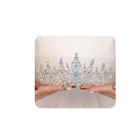 JWICOS Baroque Tiara and Crown for Women Vintage Wedding Headband Tiara Hair Accessories for Bride Birthday Prom Party (Blue Silver)