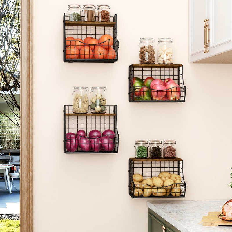 Fruit Basket for Kitchen with Lid, Counter&Wall Mounted Hanging Fruit
