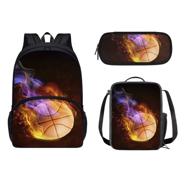 Yuuxorilu Kids Basketball Backpack for Boys With Lunch Box School