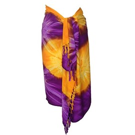 1 World Sarongs Womens Tie Dye Swimsuit Cover-Up Purple and Yellow Sarong
