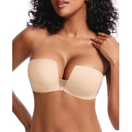 Upushall Women's Strapless Bra Push Up Padded Non Slip Underwire Plunge Bras Seamless Nude,38D