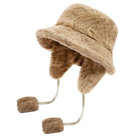 Croogo Winter Cute Bucket Hat Soft Faux Fur Hat Fashion Warm Hat Ear Protection Fisherman Cap for Women Men,Khaki-FHWP2402