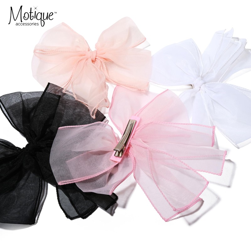 8 Inch Chiffon Hair Bow (Peach)