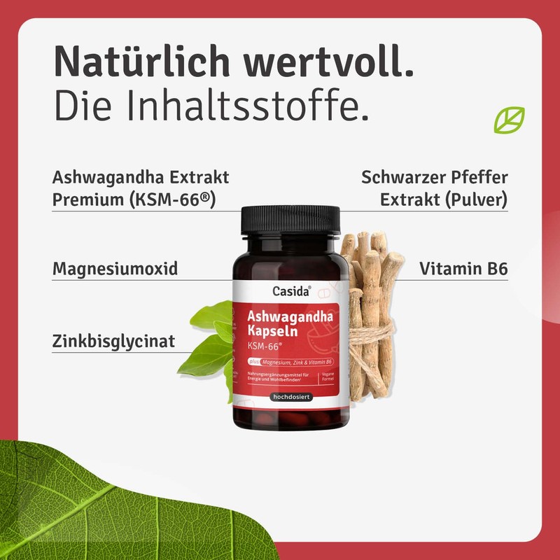 Casida® Ashwagandha Capsules KSM-66® Plus Magnesium, Zinc and Vitamin B6