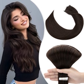 Elailite Tape Extensions Real Hair Brown, 20 Pieces, 45 cm, Invisible Glue Hair Extensions, Real Human Hair, 50 g, #2 Dark Brown