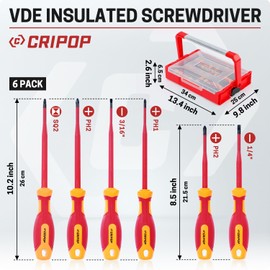CRIPOP 6 PCS Insulated Screwdrivers Set with Tool Storage Case, 1000V Insulated Electrician Screwdrivers Set features 3 Phillips, 2 Slotted and 1 Square Tips