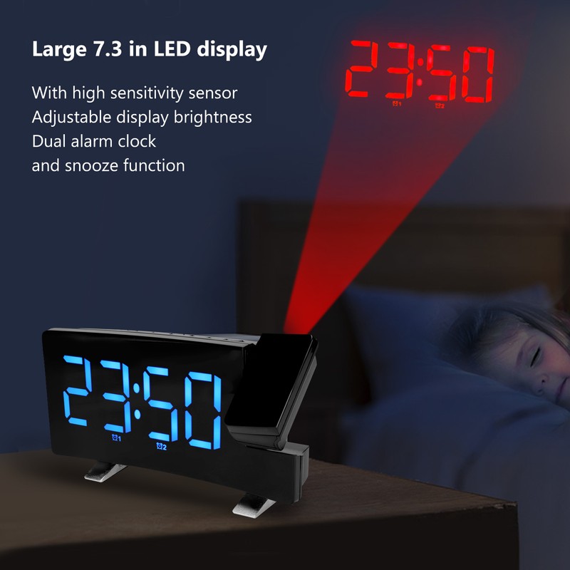 Digital Alarm Clock 180° Projection On Ceiling Wall USB Powered