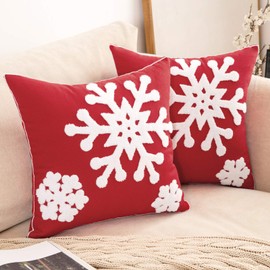 MIULEE Pack of 2 Christmas Decorative Snowflake Throw Pillow Covers Canvas Embroidery Cushion Cases Holiday Decor Soft Pillowcases for Couch Sofa Bedroom Car（Red, 18x18in）