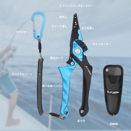 FLISSA Fishing Pliers, Fishing Pliers, Split Ring Pliers, Hook Remover, Line Cutter, Locking Mechanism, 0.03 inch (0.8 mm) Wire Cutter, Spiral Cord, Carabiner Included, Storage Bag Included, Lost