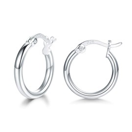 wynn's Silver Hoop Earrings for Women, 925 Sterling Silver Hoops Earrings, Anti-allergic Huggie Hinged Small Slepper Hoops, Gift for Girls, Diameters in 13 mm, Silver Hoop Earrings
