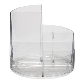 Maul Desk Organiser, Round Box Diameter 14 x 12.5 cm, Organiser with 6 Compartments, Pen Holder for Pens, Markers and Scissors, Pen Organiser for Office and Desk, Transparent