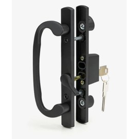 Easy Fix Hardware 8.5" Legacy Sliding Patio Glass Door Offset Latch Black Handle Set with Keys - Sash Controls 2265 Keyed Lock - Fits 3-15/16" Screw Hole Spacing and 1-1/4" to 2-1/4" Door Thickness