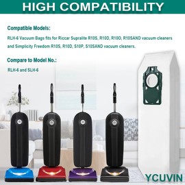 Ycuvin RLH-6 Vacuum Bags for Riccar Supralite R10S, R10P, R10CV, R10D, R10O, R10SAND, R17, HEPA Bags for Simplicity Freedom R10S R10D S10P S10SAND Upright Vacuum, Part # RLH-6, RLHC-6, SLH-6, 6 Pack