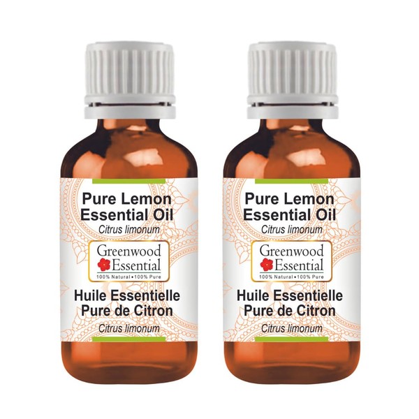 Greenwood Essential Pure Lemon Essential Oil (Citrus Limonum) Natural Therapeutic Quality Steam Distilled (Pack of Two) 100 ml x 2 (6.76 oz)
