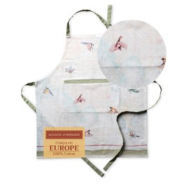 Maison d' Hermine Cloth Apron 100% Cotton (70 cm x 85 cm) 1 Piece Adjustable Neck Strap Easter Apron with Center Pocket & Long Ties for Chef, Women & Men, Wedding use, Flying Birds - Spring/Summer