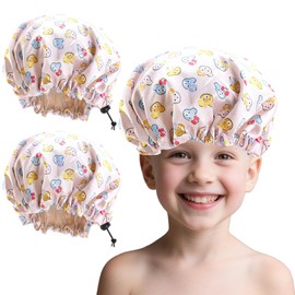 Flomiara 2 Pcs Shower Cap for Kids, Kids Shower Caps for Girls, Cute Hair Cap Wide Elastic Band, Reusable Waterproof Shower Cap, Bath Cap for Kids Girls Boys, Bear Shaped Funny Interesting Shape Pink