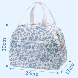 EDLMKM Insulated Lunch Bag for Women Kids, Blue Flower Insulated Lunch Bag for Girls, Thermal Leak-Proof Organizer, for Work School Picnic Travel Beach Gifts