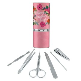 Happy Mother's Day Mom with Flowers Stainless Steel Manicure Pedicure Grooming Beauty Care Travel Kit