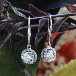 SAVEARTH DIAMONDS Moissanite Earrings, 2.20ct Round Cut Lab Created Diamond Earrings 14K White Gold Over Sterling Silver Dangle Earrings for Women