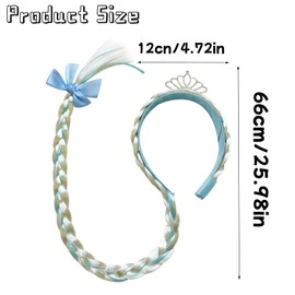 Pack of 2 Headband Princess Braid, Girls' Braided Princess Wigs, Dress Up Accessories, Girls Wig, Princess Wig Braid for Birthday Party, Cosplay (Blue)
