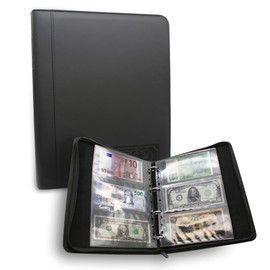 DOJA Barcelona Banknote Album with 120 Compartments | Banknote for Collectors | PU Leather | Numismatic Organiser | with Zip | 33 x 27 cm | Banknote Storage for Euros