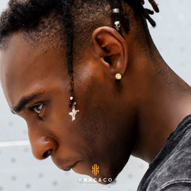 KRKC&CO Gold Earrings for Men, 14K/White Gold Stud Earrings, Iced Out Earrings, Silver Sterling, Hypoallergenic, 5A CZ Stones Mens Earrings