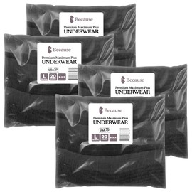 Because Premium Maximum Absorbency Adult Incontinence and Postpartum Bladder Leak Underwear for Women, Heavy Absorbency, Disposable, Black, Large, 80 Count (4 Packs of 20)