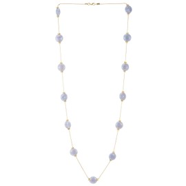 COOLSTEELANDBEYOND Long Gold Chain Necklace with Grey Bead, Statement Necklace for Layered, Modern Elegant, Metal, No Gemstone