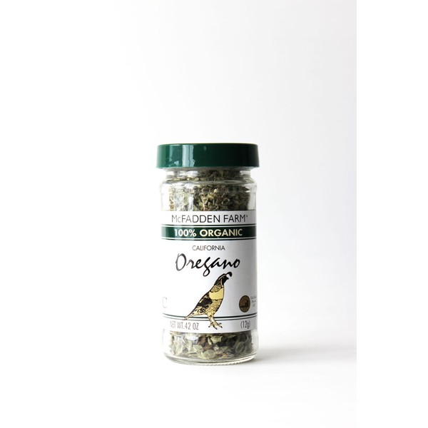 McFadden Farm Organic Oregano, Dried Herb, Grown and packed in the U.S.A., 0.42 oz. in glass jar