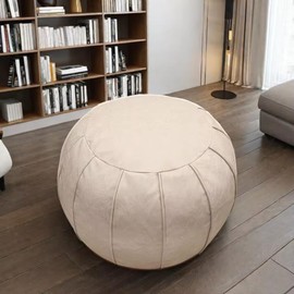 Unstuffed Round Pouffe, Supersoft Handmade Faux Decor Pouf Ottoman Cover, Storage Solution, Foot Rest, Footstool, Pouffe Seat or Balcony Office Indoor(White)…
