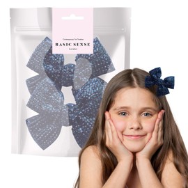 BasicSense 2 Pieces Rhinestone Bow Hair Clips Diamante Ribbon Crocodile Alligator for Girls, Navy