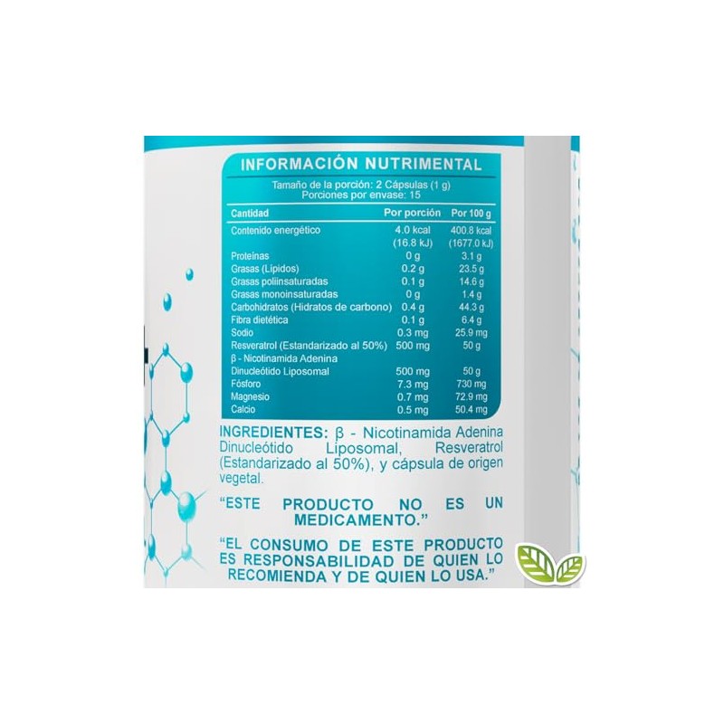NAD+ Resveratrol de Vitamin Center Frasco con 30 cápsulas de