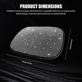 Lyxheth Bling Car Armrest Cover, Car Center Console Cover, Auto Center Console Protector with Glossy Crystal Rhinestone, Cute Charming Auto Center Console Protective Cover for Women Girl (White)