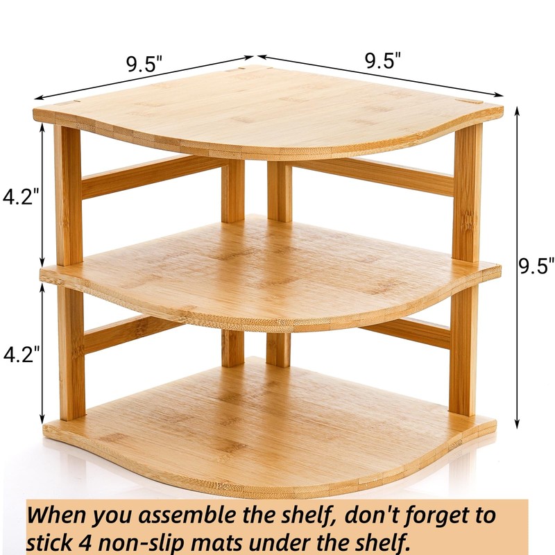 Goaste 3-Tier Bamboo Corner Shelf, Kitchen Countertop Storage Organizer, Cabinet