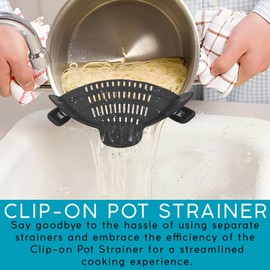 GottaHaveit | Clip On Strainer – Snap On Pot Drainer for Pan and Pots, Essential Home Cooking Tool. Black